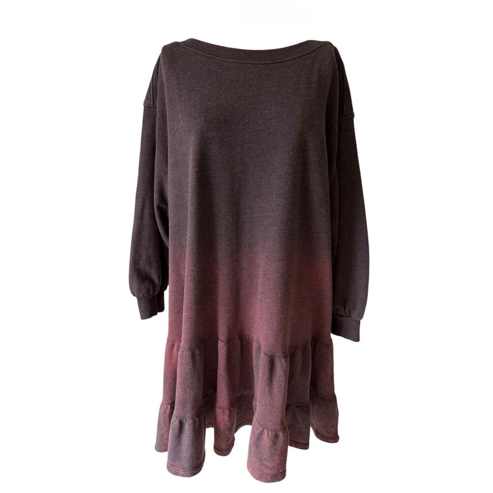 WE THE FREE People‎ Dress sunny side ruffle hem sweatshirt Boho Rusty Red Large